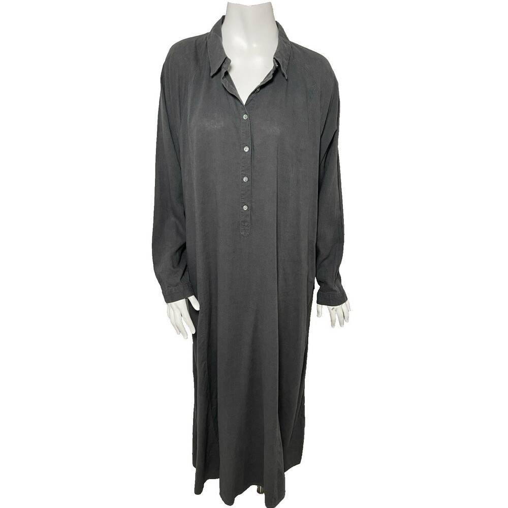 J. Jill Long Sleeves Linen Blend Midi Shirt Dress L Cottage Lagenlook Minimalist
